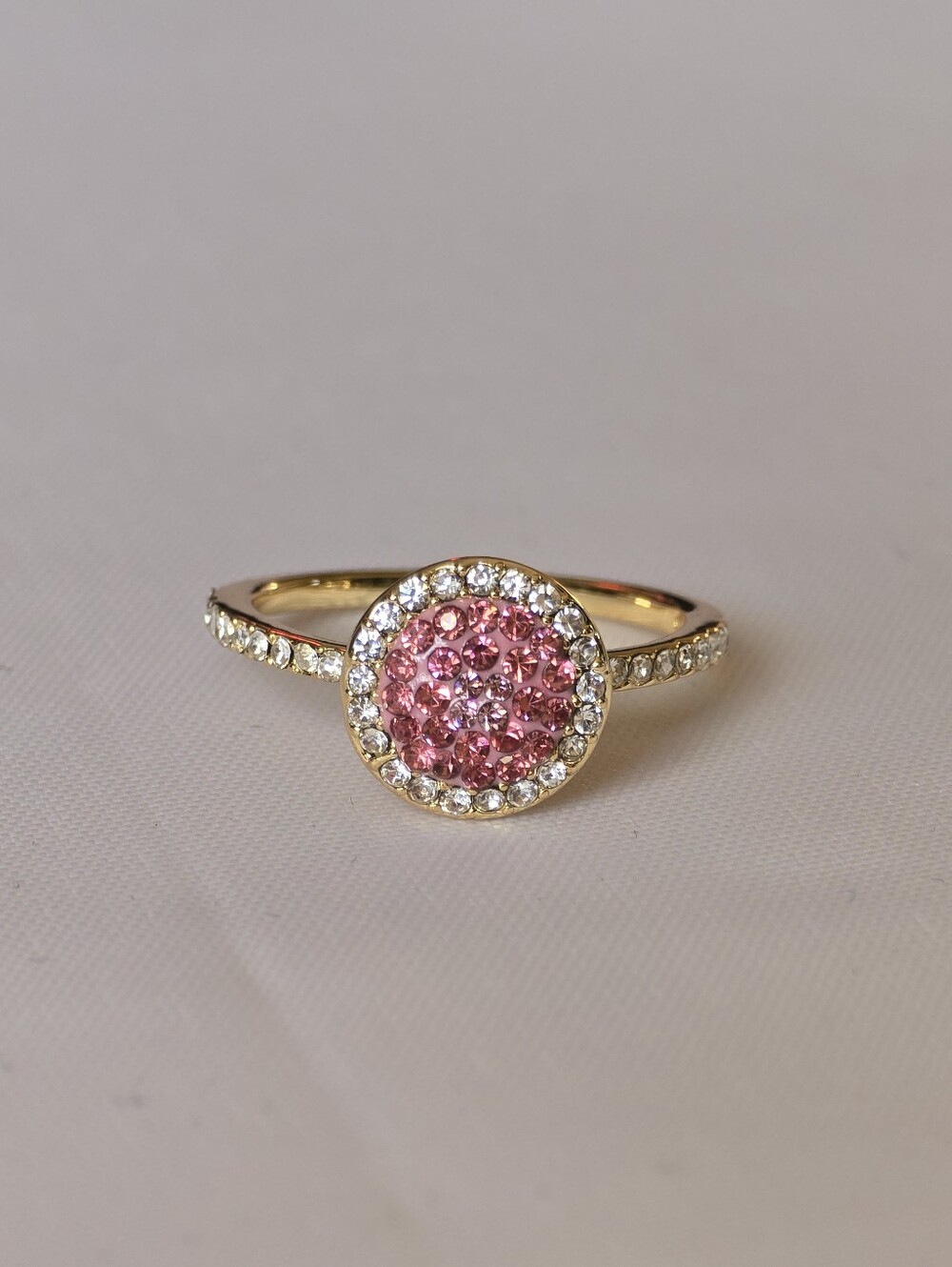 Swarovski Pink Crystal Pavé Halo Ring - Gold-Tone Plated